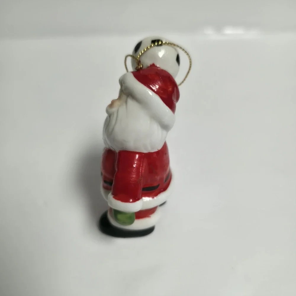 Vintage Ceramic Santa Claus Soccer Ball Christmas Ornament Retro Sports Holiday